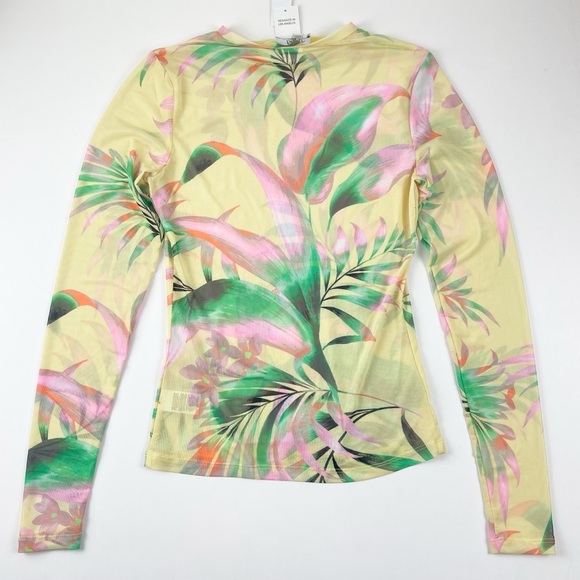 AFRM Los Angeles Shirt Womens Small Lime Palm Sheer Mesh Long Sleeve Tee NWT - Picture 2 of 8